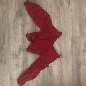 red zara smocked long sleeve top